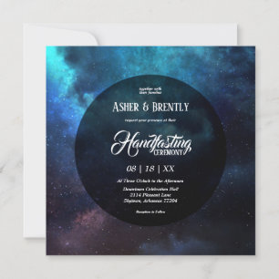 Dark Starry Blue Nebula Modern Handfasting Invitation