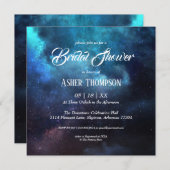 Dark Starry Night Blue Nebula Bridal Shower Invitation (Front/Back)