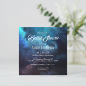 Dark Starry Night Blue Nebula Bridal Shower Invitation (Standing Front)