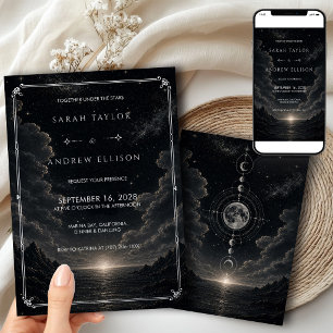 Dark Starry Night Silver Foil Celestial Wedding Invitation