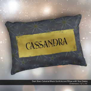 Dark Stars Celestial Black Gold Name Accent Pillow