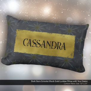 Dark Stars Celestial Black Gold Name Lumbar Pillow