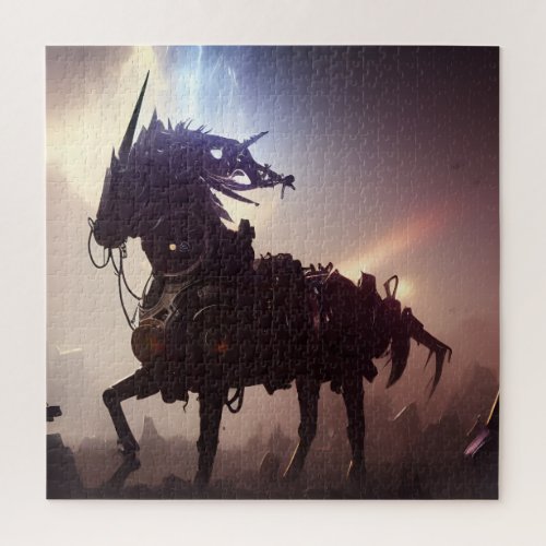 Dark Steampunk Cyborg Unicorn v1 Jigsaw Puzzle