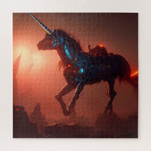 Dark Steampunk Cyborg Unicorn v2 Jigsaw Puzzle