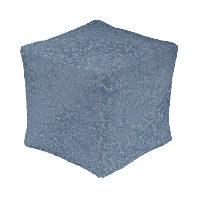 Dark Steel Blue Icy Crystals Cube Pouf (Angled Front)
