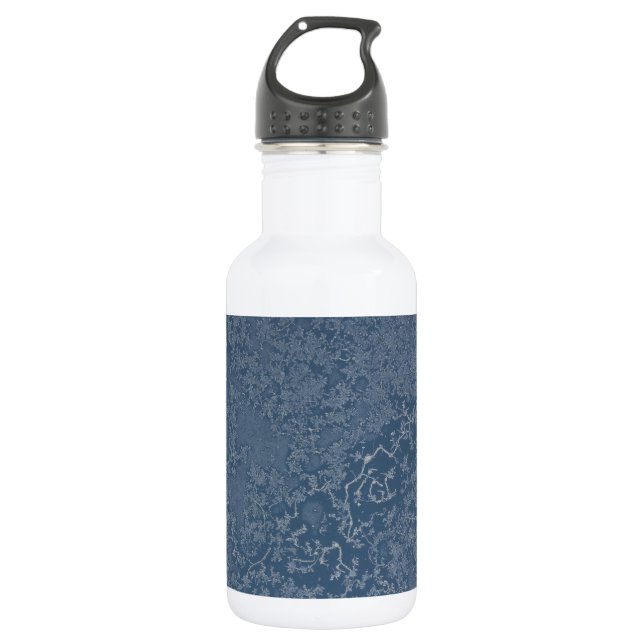 Dark Steel Blue Icy Crystals Water Bottle (Front)