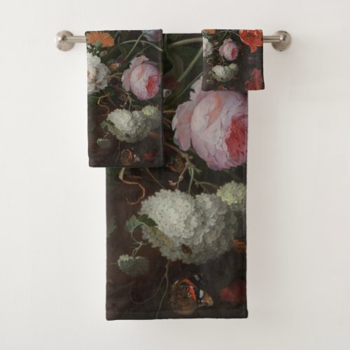 Dark Still Life Floral  Throw Pillow Bath Towel Set