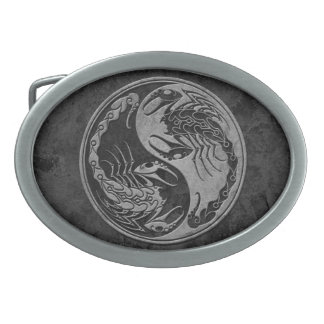 Dark Stone Yin Yang Scorpions Oval Belt Buckle