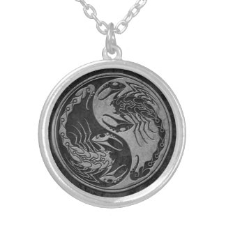 Dark Stone Yin Yang Scorpions Silver Plated Necklace