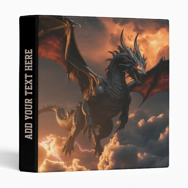 Dark Storm Dragon of the Burning Sky Personalized  3 Ring Binder (Front/Spine)