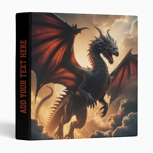 Dark Storm Dragon of the Burning Sky Personalized  3 Ring Binder (Front/Spine)