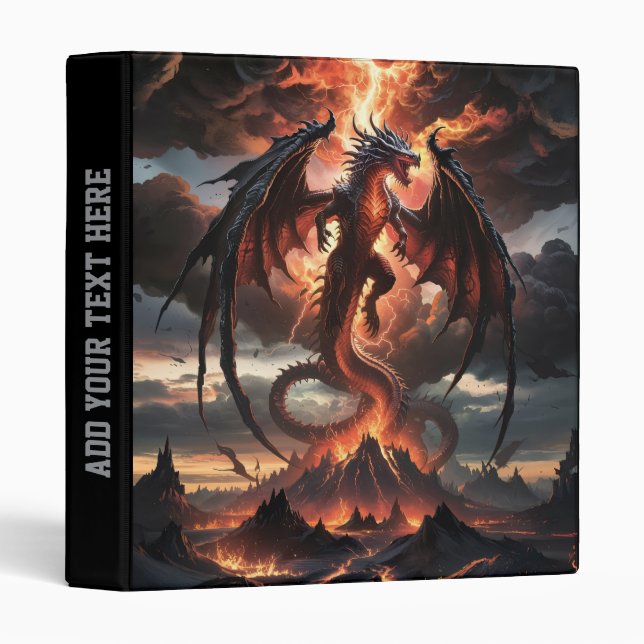 Dark Storm Dragon of the Burning Sky Personalized  3 Ring Binder (Front/Spine)