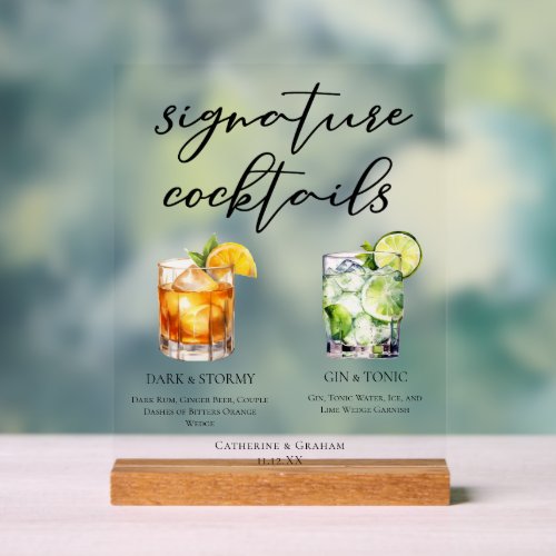 Dark & Stormy Gin and Tonic Signature Cocktails Acrylic Sign