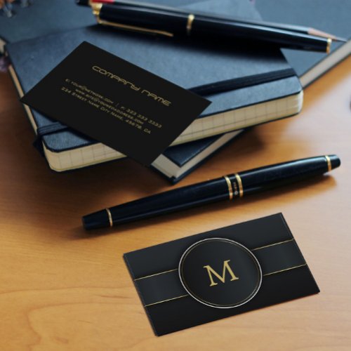 Dark stripe circle with golden line  business card