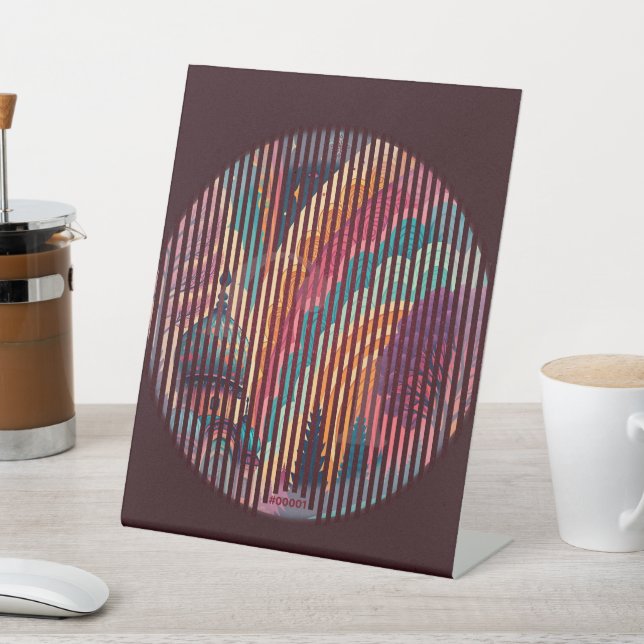 Dark Striped Circle Pedestal Sign – Customizable (In SItu)