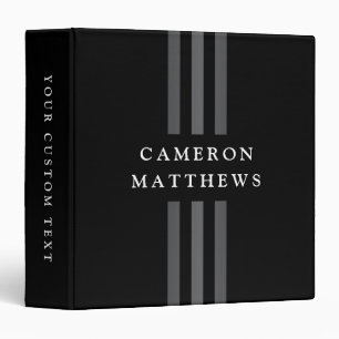 Dark stripes custom name modern black 3 ring binder