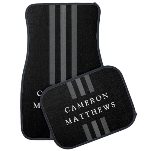 Dark stripes custom name modern black car floor mat