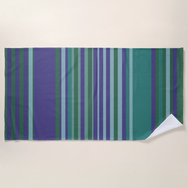 Dark Stripes in Purple, Greens, Teal Beach Towel (Front)