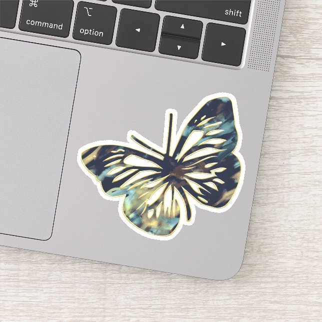 Dark Strokes Butterfly Gold Trim Artsy Abstract Sticker (Detail)