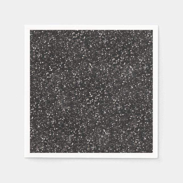 Dark Stylish Silver Grey Black Glitter Napkins (Front)