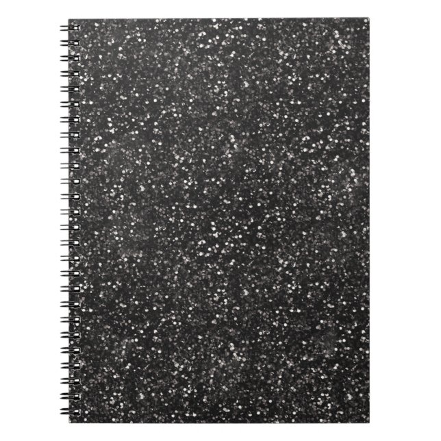 Dark Stylish Silver Grey Black Glitter Notebook (Front)