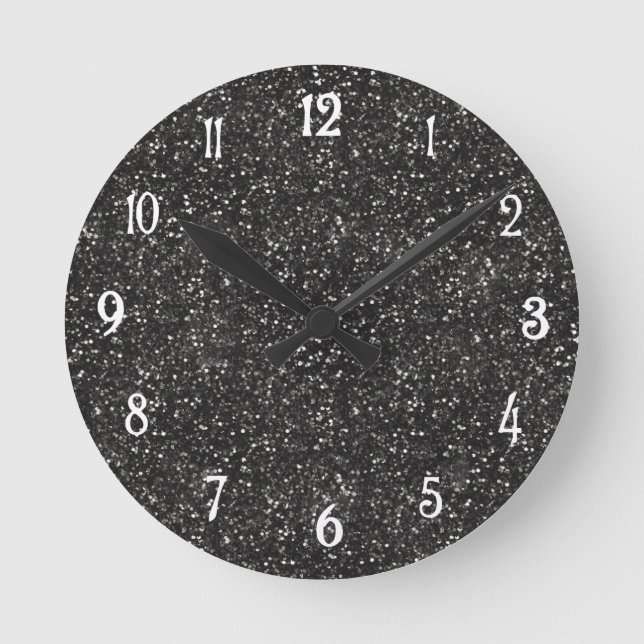 Dark Stylish Silver Grey Glitter Round Clock (Front)