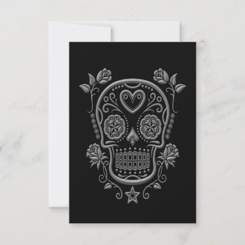 Dark Sugar Skull with Roses on Black Custom Invites