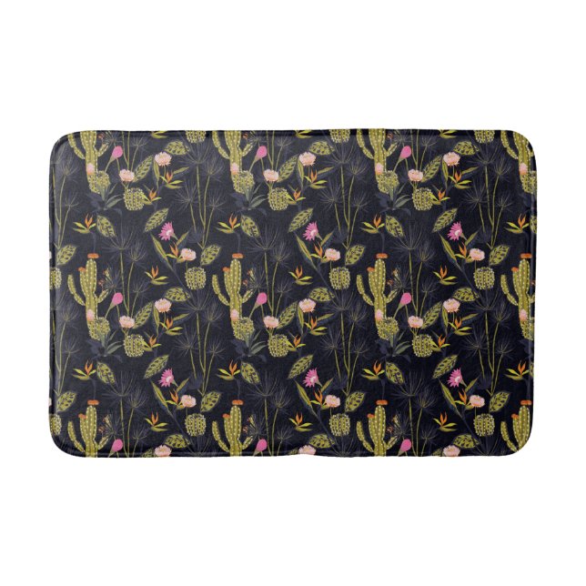 Dark Summer Night Cactus Pattern Bath Mat (Front)
