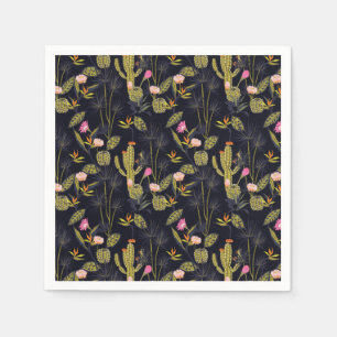Dark Summer Night Cactus Pattern Napkins