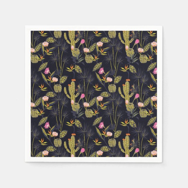 Dark Summer Night Cactus Pattern Napkins (Front)