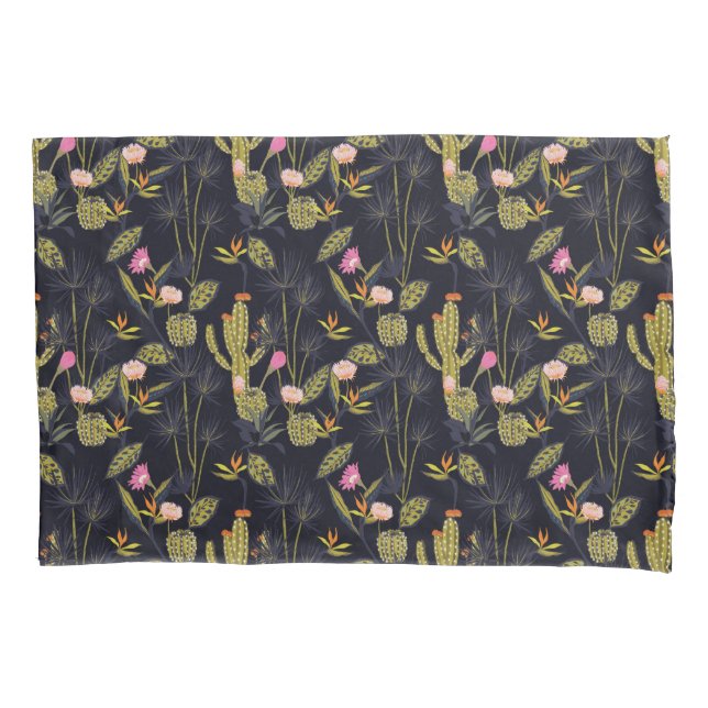 Dark Summer Night Cactus Pattern Pillow Case (Front-Left)