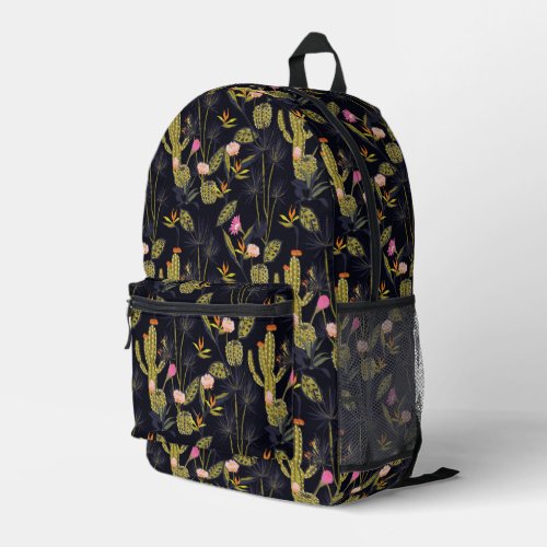 Dark Summer Night Cactus Pattern Printed Backpack