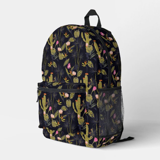 Dark Summer Night Cactus Pattern Printed Backpack (Back Corner Right)