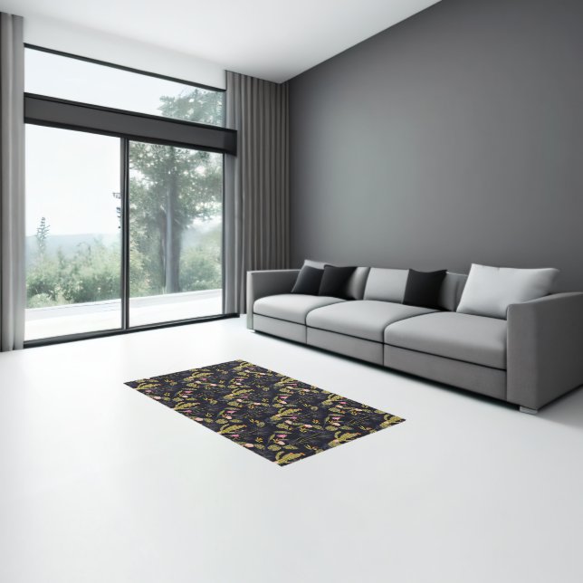 Dark Summer Night Cactus Pattern Rug (Insitu (Indoor 3))