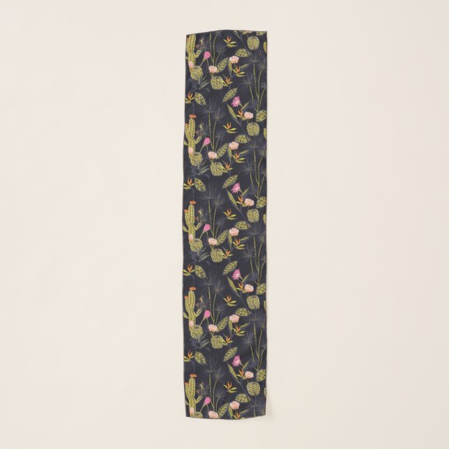 Dark Summer Night Cactus Pattern Scarf (Front)