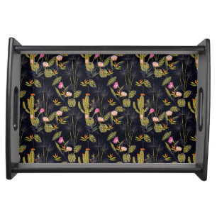 Dark Summer Night Cactus Pattern Serving Tray