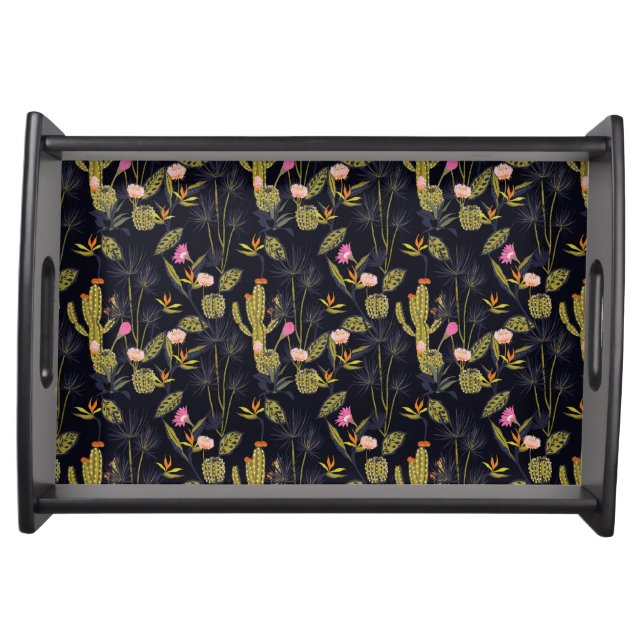 Dark Summer Night Cactus Pattern Serving Tray (Front)