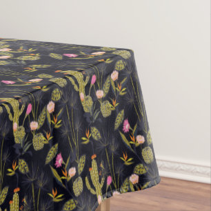 Dark Summer Night Cactus Pattern Tablecloth