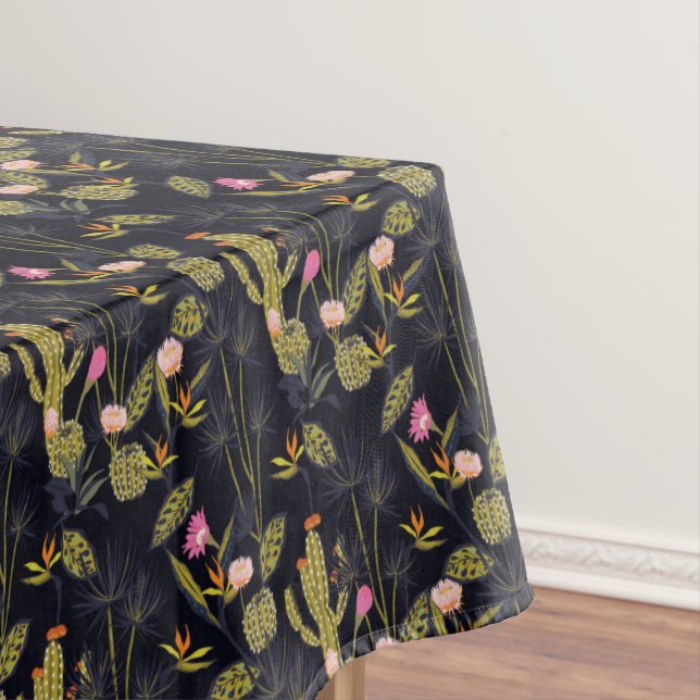 Dark Summer Night Cactus Pattern Tablecloth (In Situ)