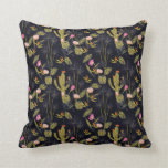 Dark Summer Night Cactus Pattern Throw Pillow