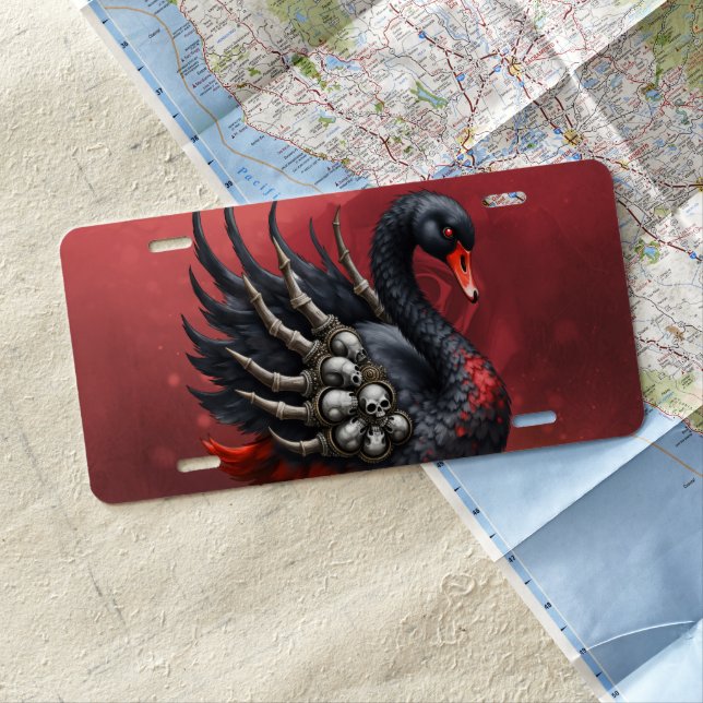 Dark Swan of Bones – Gothic Elegance  License Plate (In Situ)