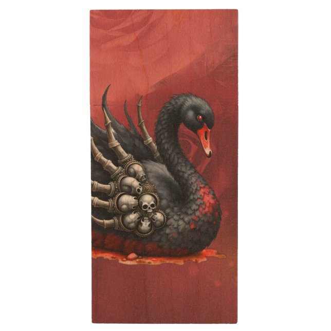 Dark Swan of Bones – Gothic Elegance  Wood Flash Drive (Front Vertical)
