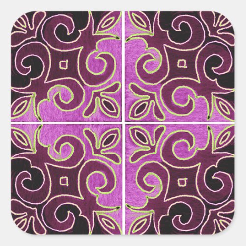 Dark Swirl Design Inspired by Portuguese Azulejos Square Sticker
