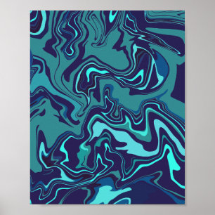 Dark Swirling Abstract Art in Blue & Teal Poster
