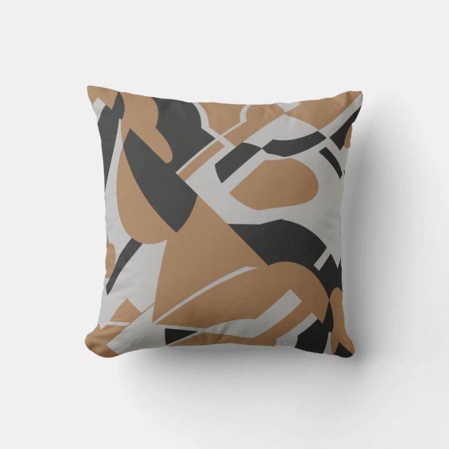 Dark Tan Gray Black Bold Diagonal Design Throw Pillow (Front)