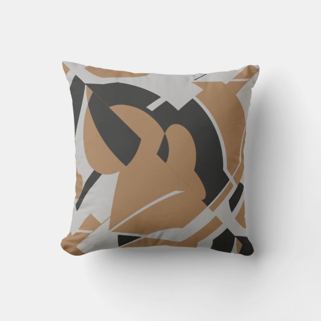 Dark Tan Gray Black Bold Swirling Abstract Motif Throw Pillow (Front)