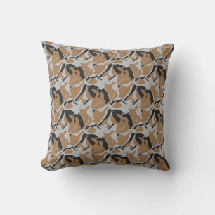 Dark Tan Gray Black Swirling Modern Art Print Throw Pillow