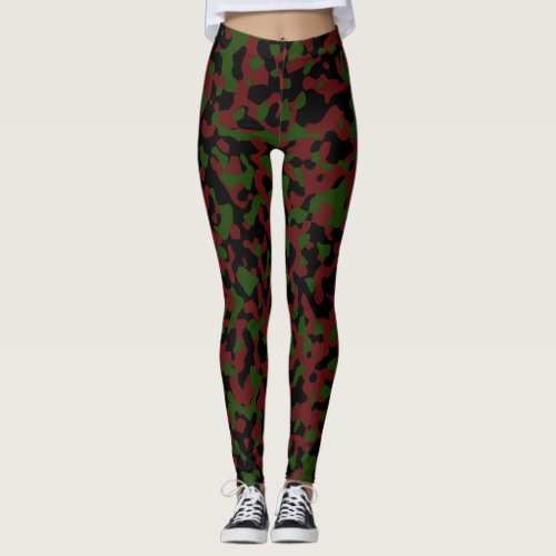 Dark Tan Red Dark Fern Green Black Camo Colors  Leggings