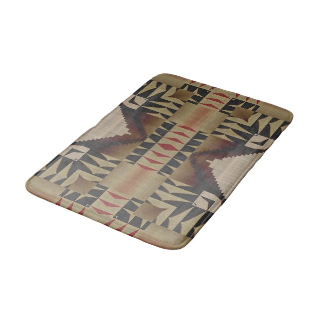 Dark Tan Taupe Brown Red Black Tribal Art Bath Mat (Angled)