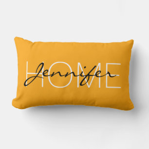 Dark tangerine color home monogram lumbar pillow